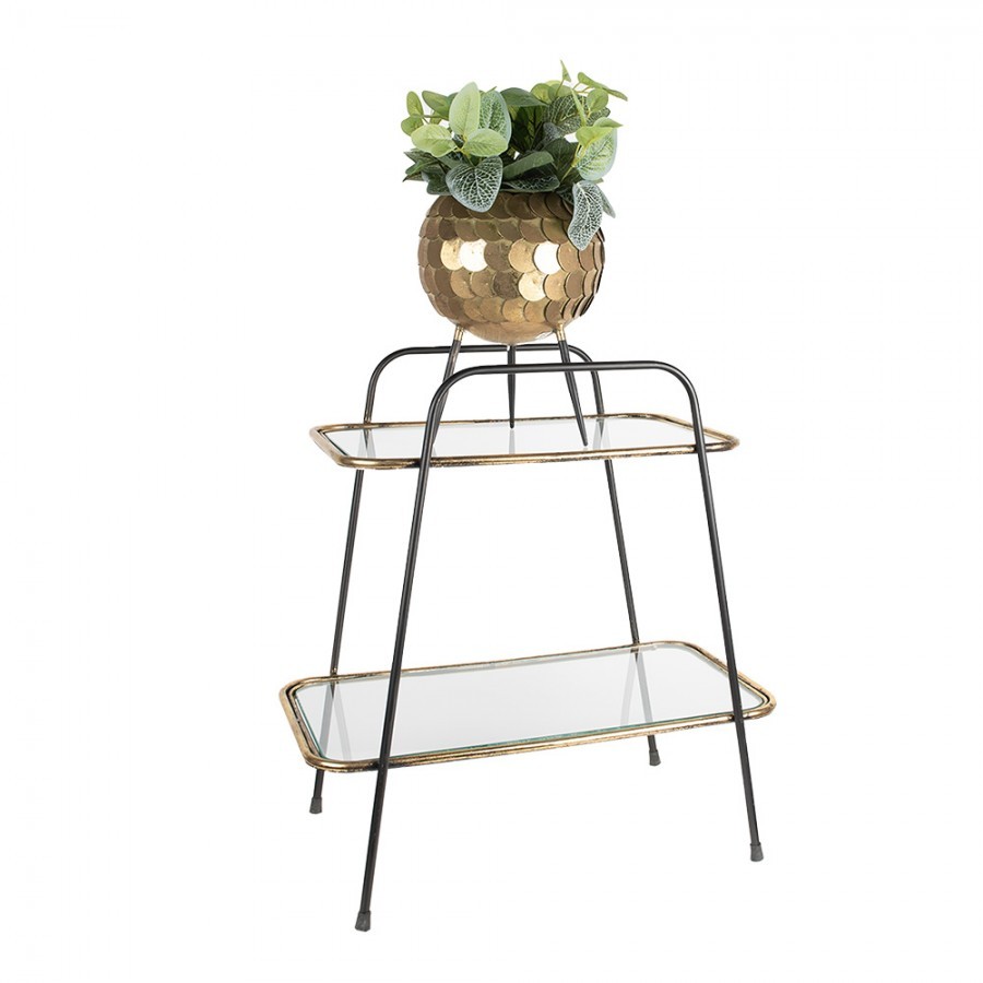 Zlatý antik kovový obal na květináč na nožkách - Ø 22*28 cm