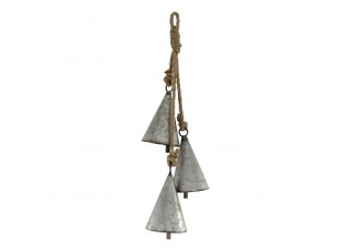 3ks závěsný zinkový plechový zvonek na laně - Ø 9*16*50cm