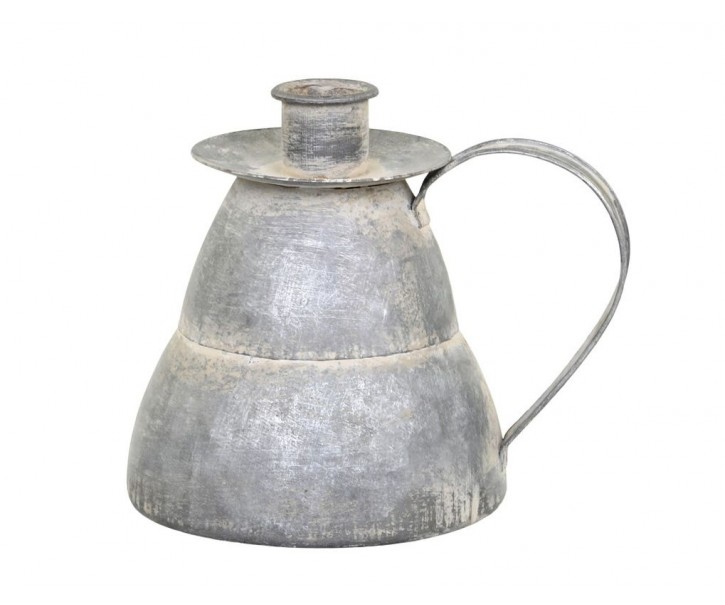 Zinkový antik kovový svícen s držadlem Stico - 13*10*12cm
