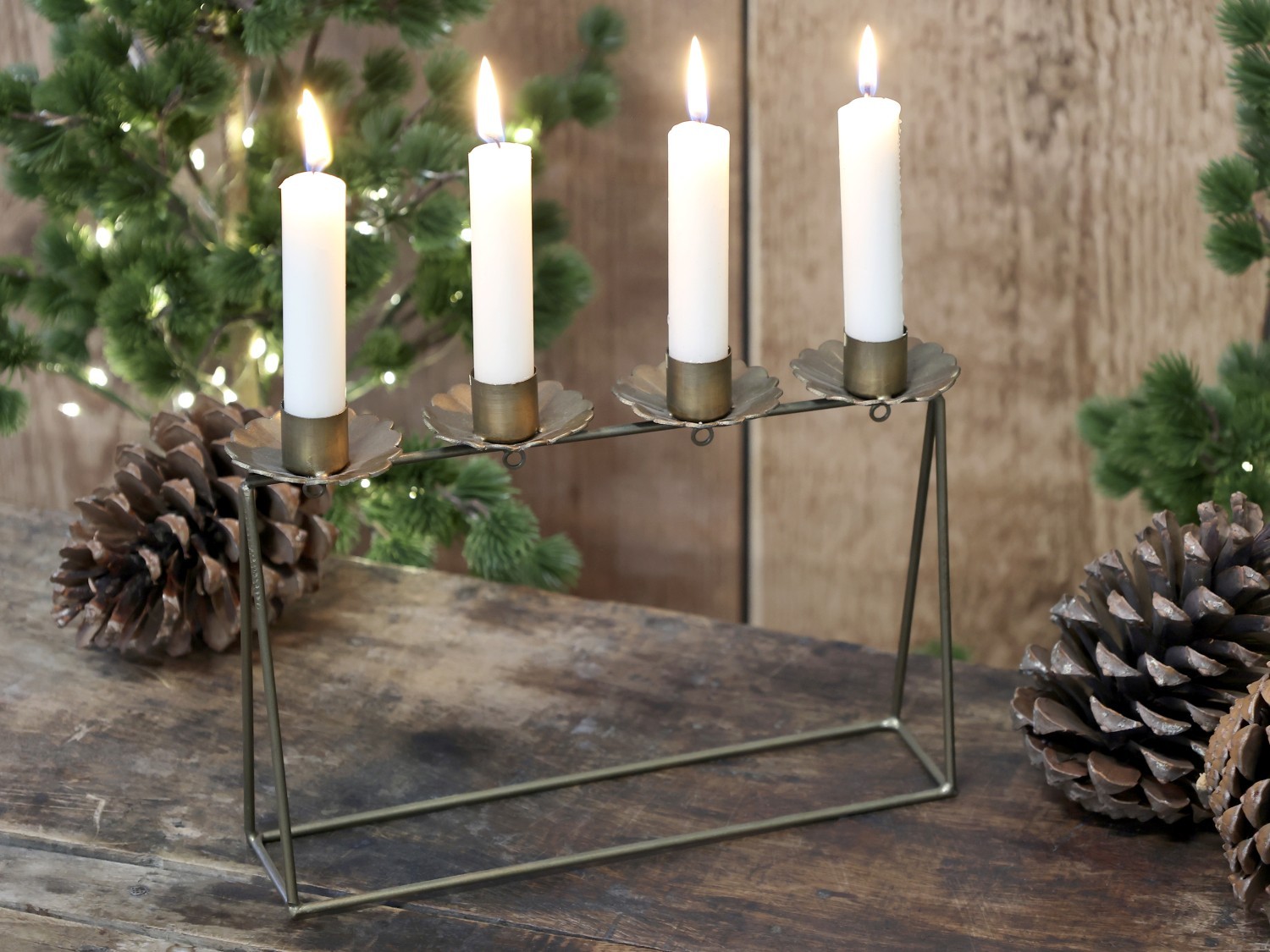 Mosazný antik kovový adventní svícen Advent Tire - 25*5*19 cm