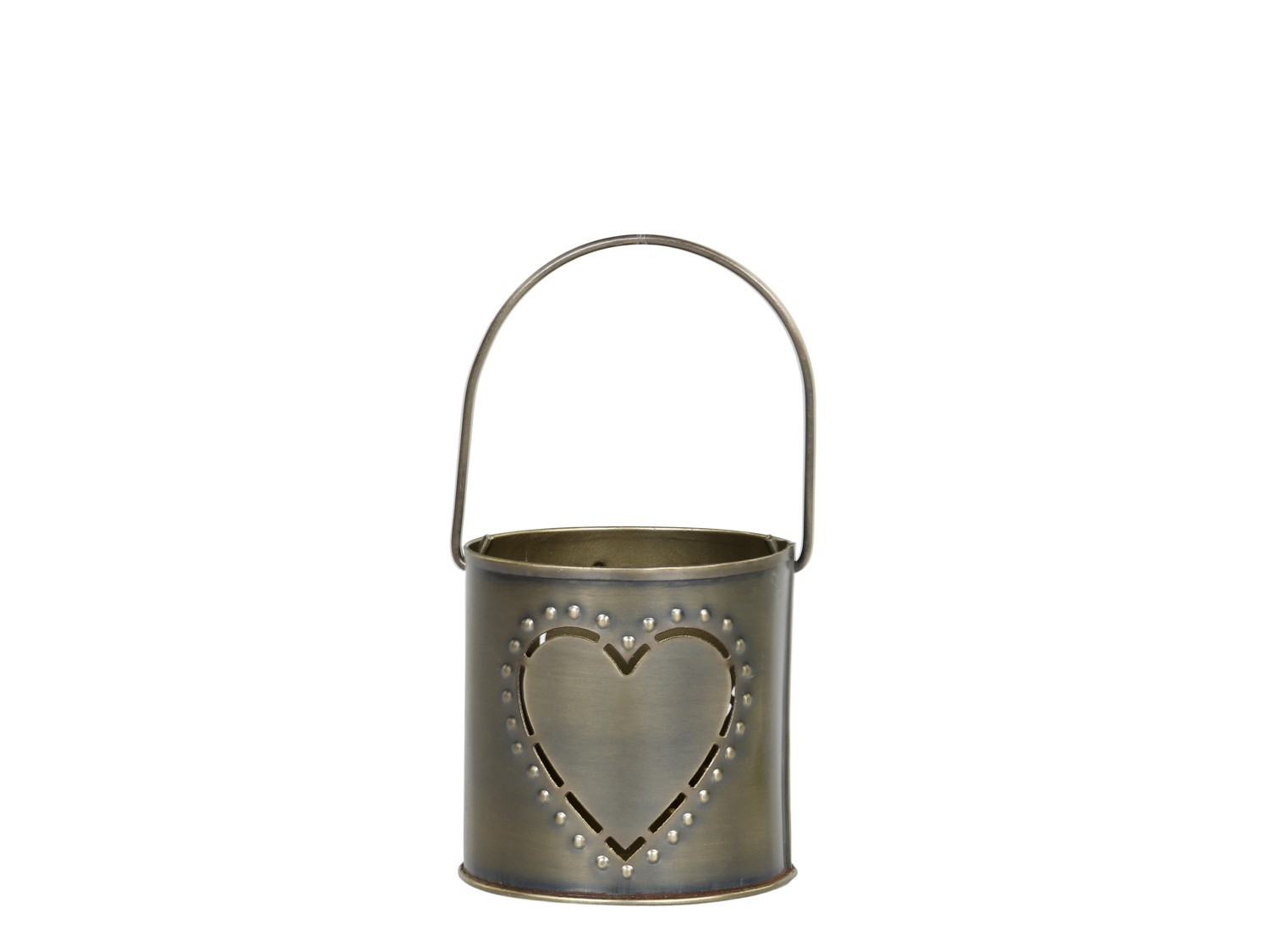 Mosazný antik kovový svícen se srdíčkem a držadlem Heart - 8*8 cm