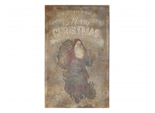 Vintage kovový nástěnný obraz se Santou Merry Christmas - 64*1*100 cm