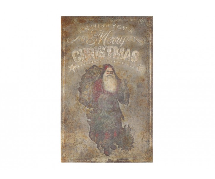 Vintage kovový nástěnný obraz se Santou Merry Christmas - 64*1*100 cm