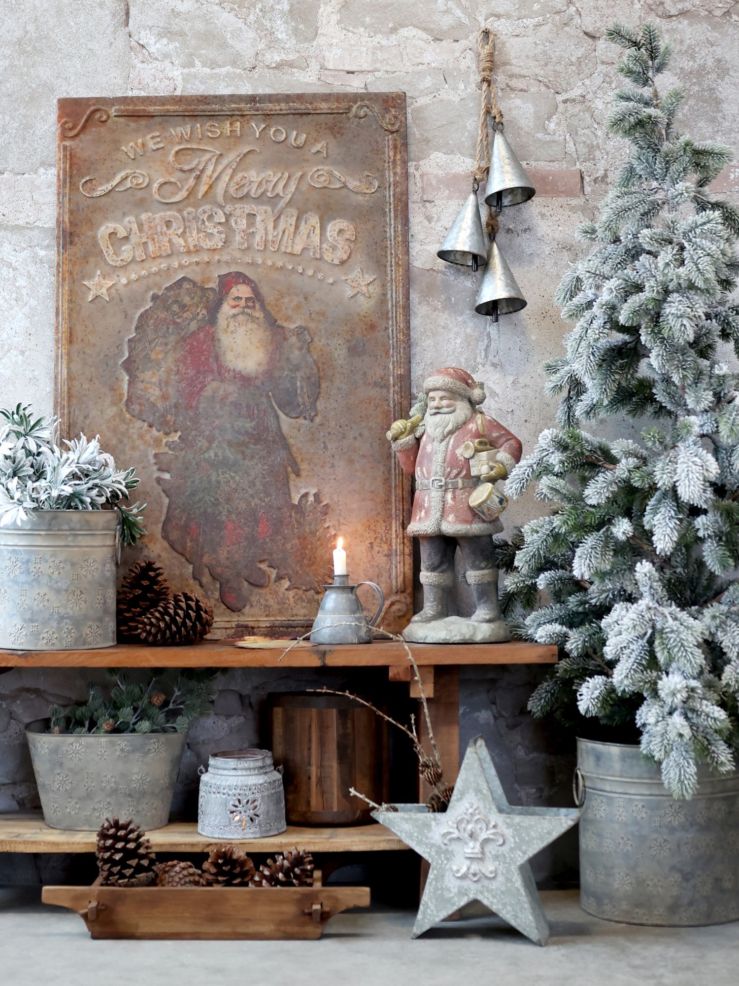 Vintage kovový nástěnný obraz se Santou Merry Christmas - 64*1*100 cm