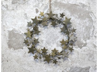 Mosazný antik kovový nástěnný věnec s hvězdami - Ø 28 cm