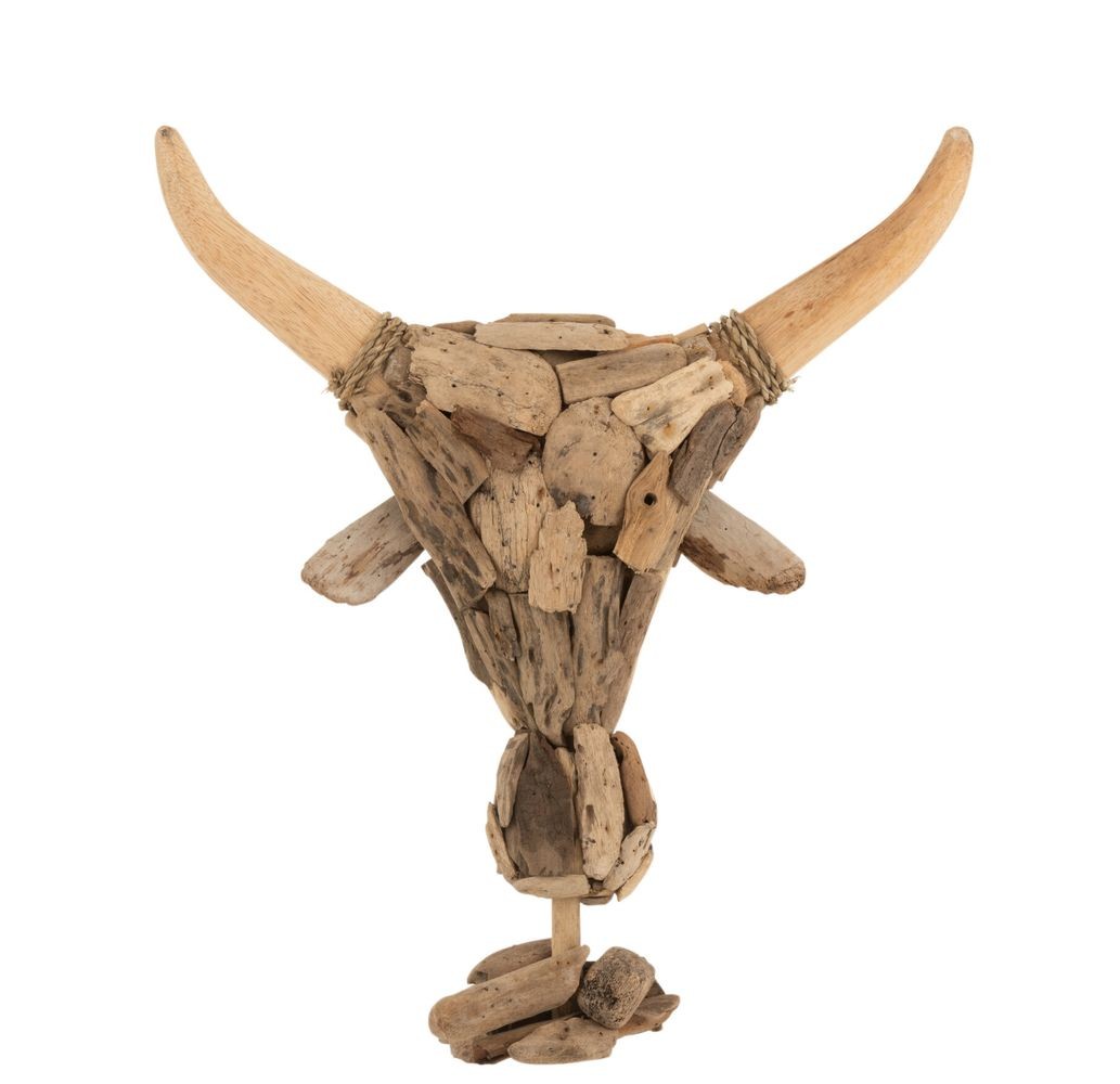 Levně Dřevěná dekorace hlava býka na noze Bull Head - 41*15*59cm 15744