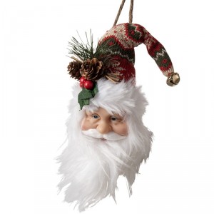 Závěsná dekorace hlava Santa s barevnou čepicí - 10*9*28 cm