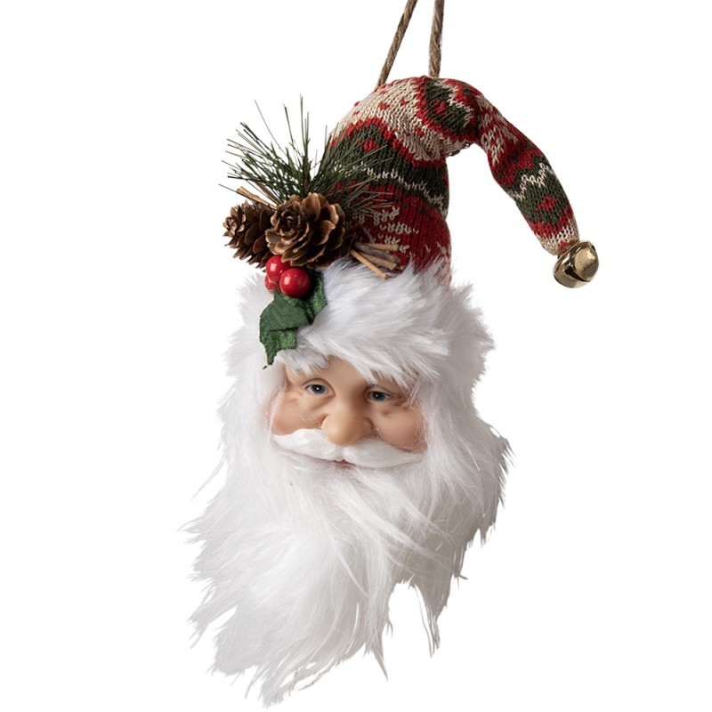 Závěsná dekorace hlava Santa s barevnou čepicí - 10*9*28 cm
