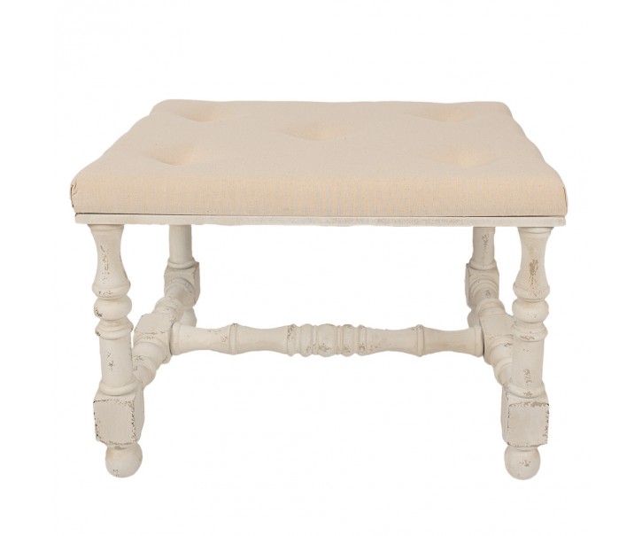 Bílo-béžová antik lavice s vyřezávanými nohami Ottio - 62*47*46 cm