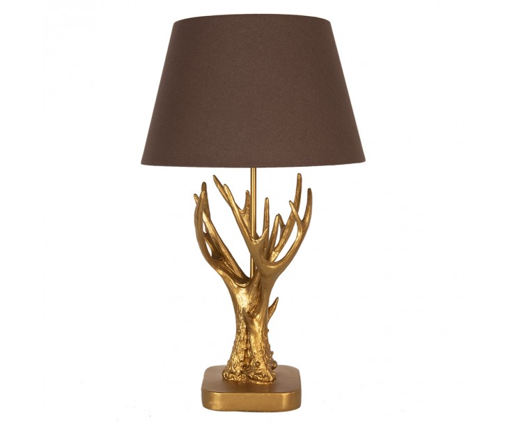 Zlatá stolní lampa s parožím a hnědým stínidlem - Ø 35*59 cm E27/max 1*60W