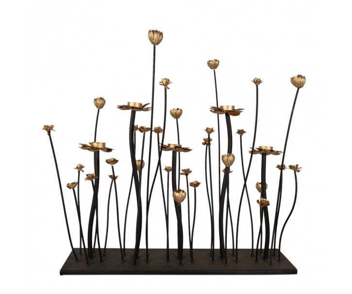 Černo-zlatý kovový svícen s květy Floweri - 69*15*66 cm