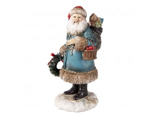 Vánoční dekorace socha Santa v modrém s nůší - 8*7*15 cm