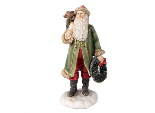 Vánoční dekorace socha Santa v zeleném s věnečkem - 7*7*15 cm