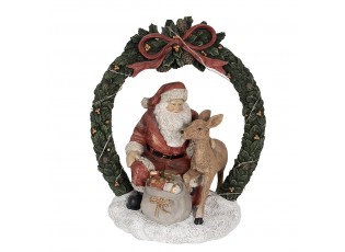 Vánoční dekorace Santa se srnečkou v zeleném věnci - 19*12*23 cm