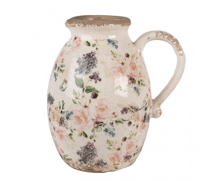 Béžový keramický dekorativní džbán s růžemi Rosina L - 20*16*22 cm