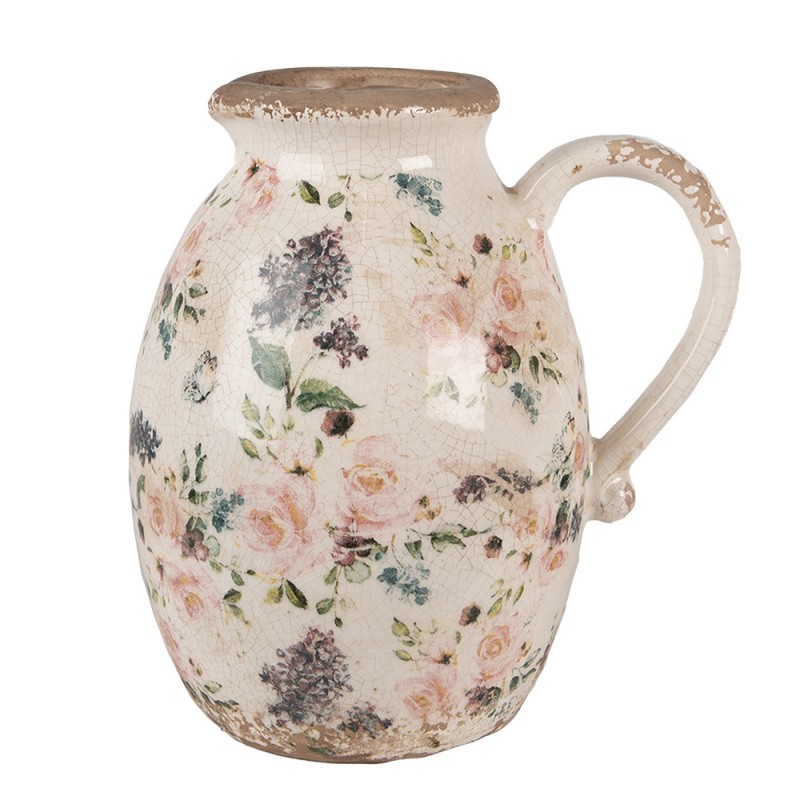 Levně Béžový keramický dekorativní džbán s růžemi Rosina L - 20*16*22 cm 6CE1613L