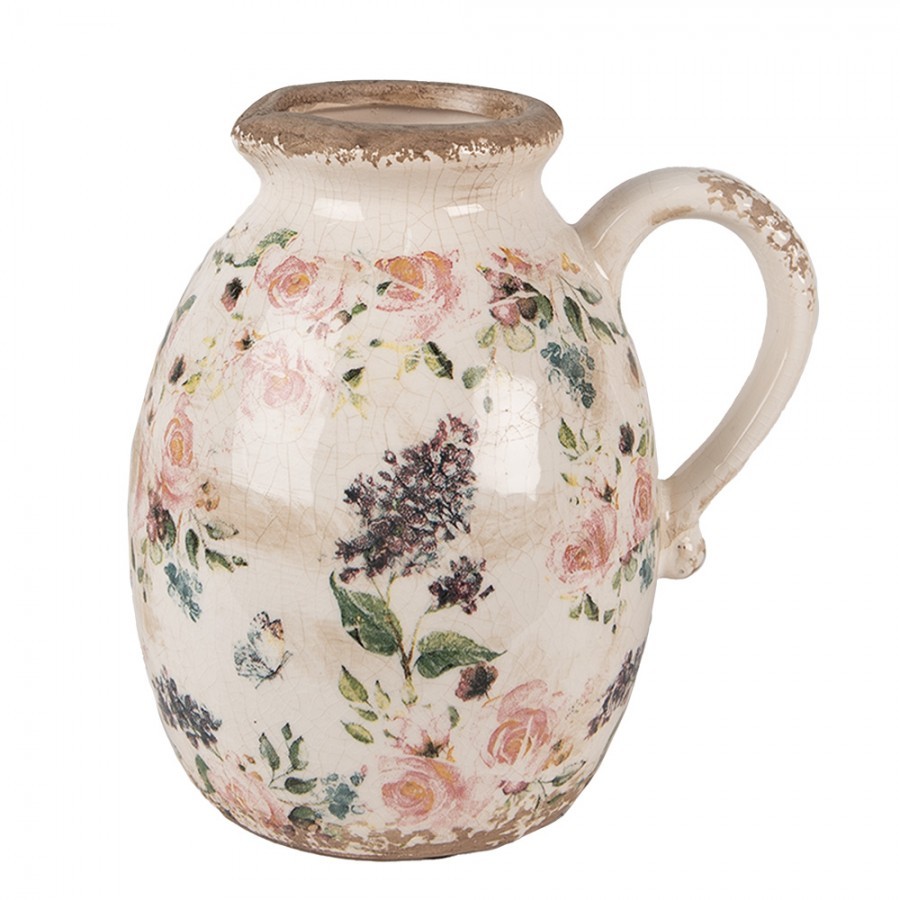 Béžový keramický dekorativní džbán s růžemi Rosina M - 17*13*18 cm