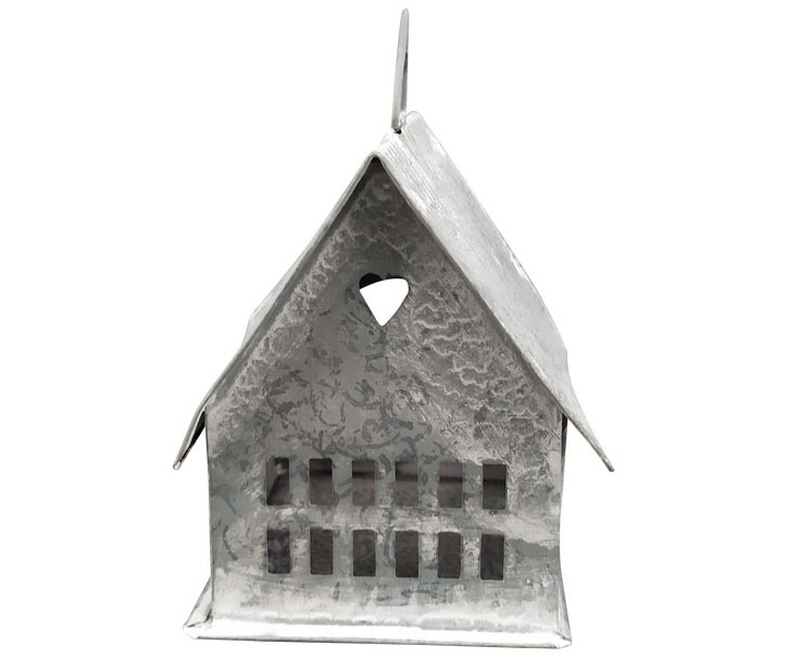 Zinkový antik plechový domek na svíčku Junker - 9*9*10cm