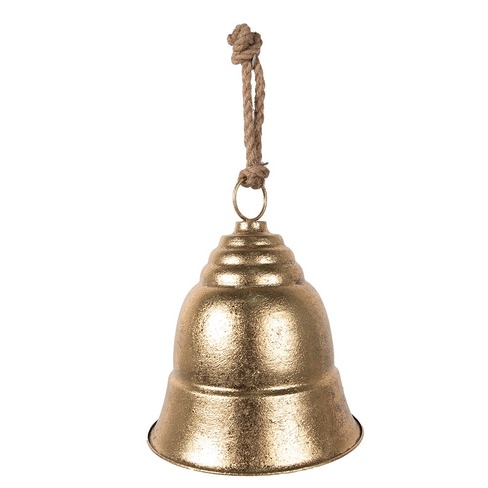 Levně Zlatý antik dekorační zvonek na jutovém provázku - Ø 30*35 cm 6Y5466