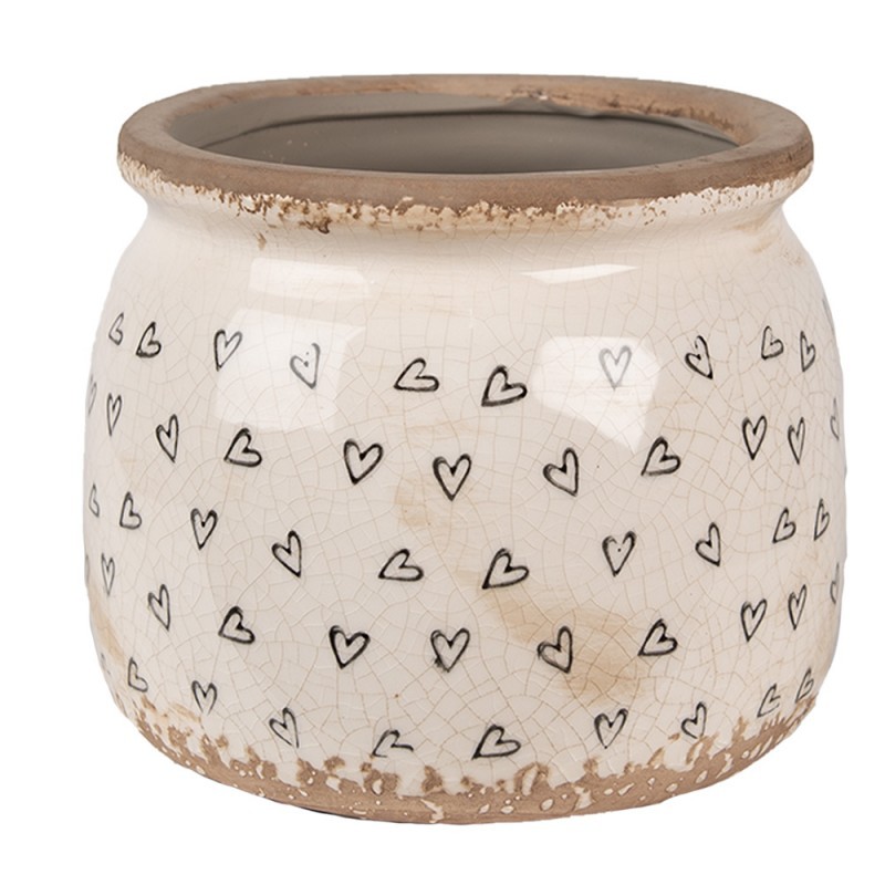 Béžový keramický obal na květináč se srdíčky Hearti M - Ø 16*13 cm