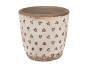 Béžový keramický obal na květináč se srdíčky Hearti S - Ø 13*12 cm