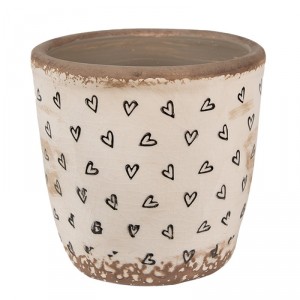 Béžový keramický obal na květináč se srdíčky Hearti S - Ø 13*12 cm