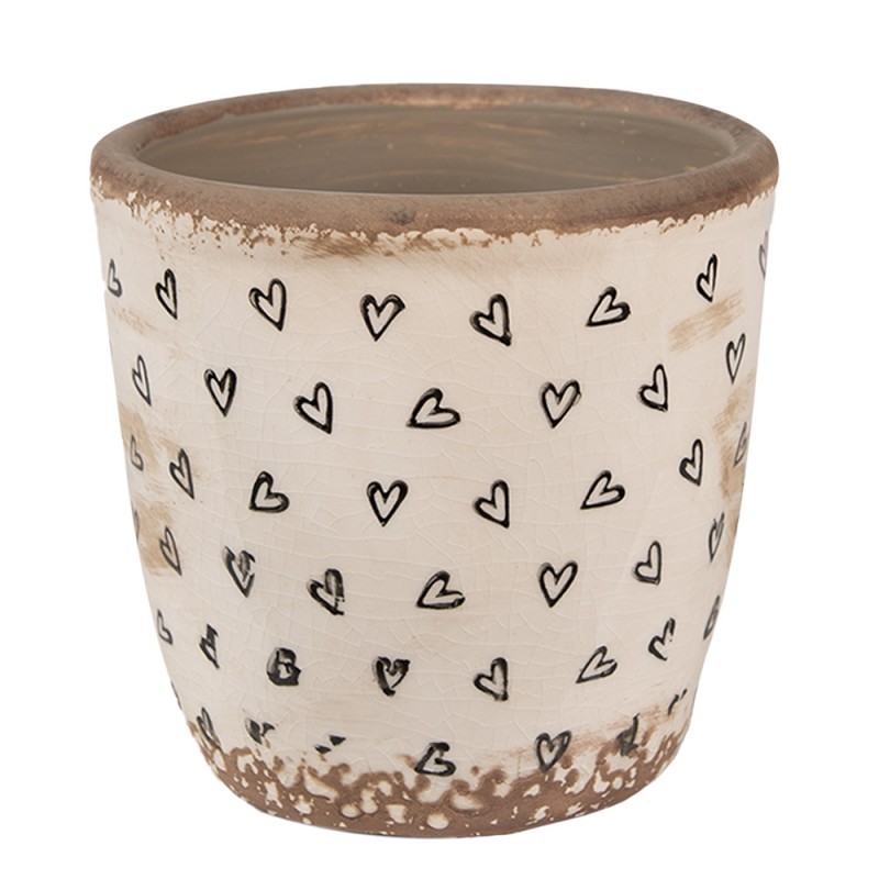 Béžový keramický obal na květináč se srdíčky Hearti S - Ø 13*12 cm