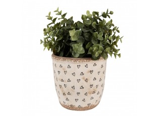 Béžový keramický obal na květináč se srdíčky Hearti M - Ø 14*13 cm