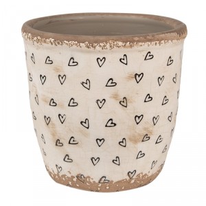 Béžový keramický obal na květináč se srdíčky Hearti M - Ø 14*13 cm