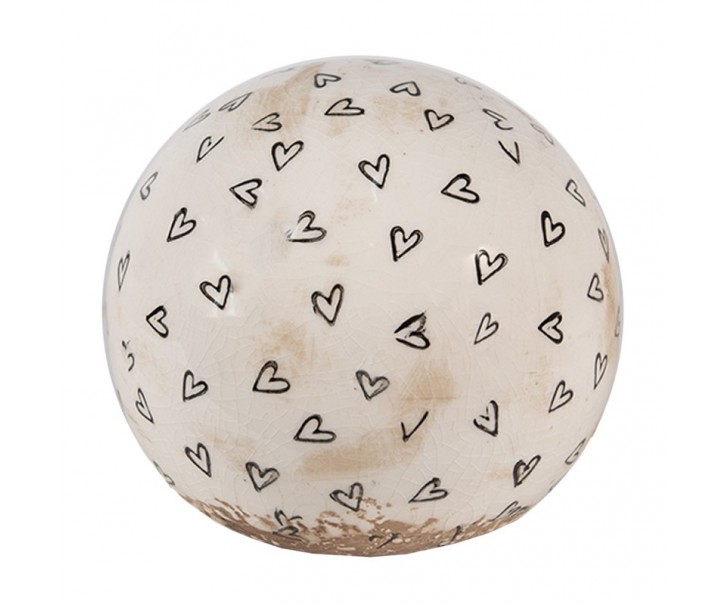 Béžová keramická dekorační koule se srdíčky Hearti - Ø 12*12 cm