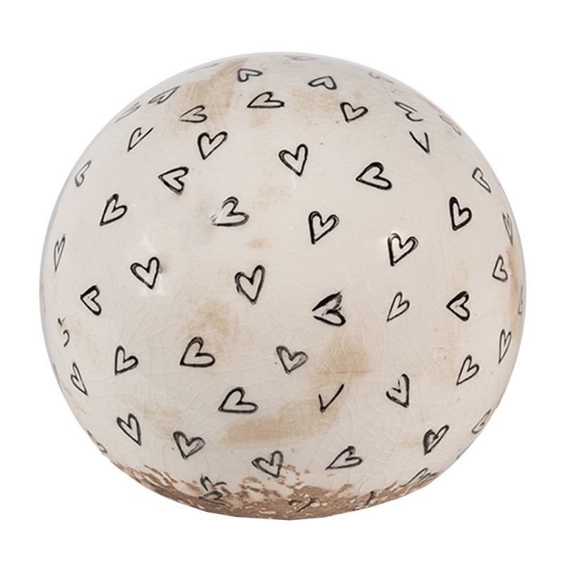 Béžová keramická dekorační koule se srdíčky Hearti - Ø 12*12 cm Clayre & Eef