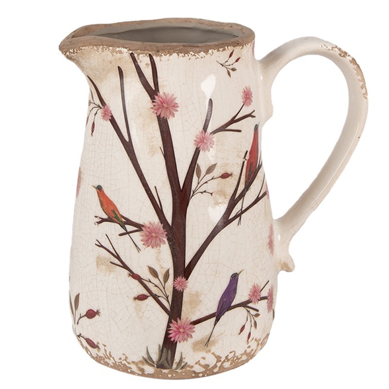 Béžový keramický džbán s květy a ptáčky Birdie M - 16*12*18 cm Clayre & Eef