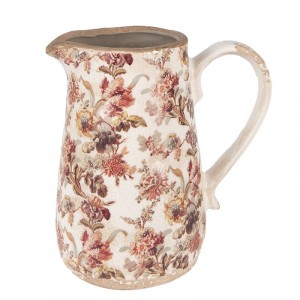 Béžový keramický džbán s květy Flovia M - 16*12*18 cm