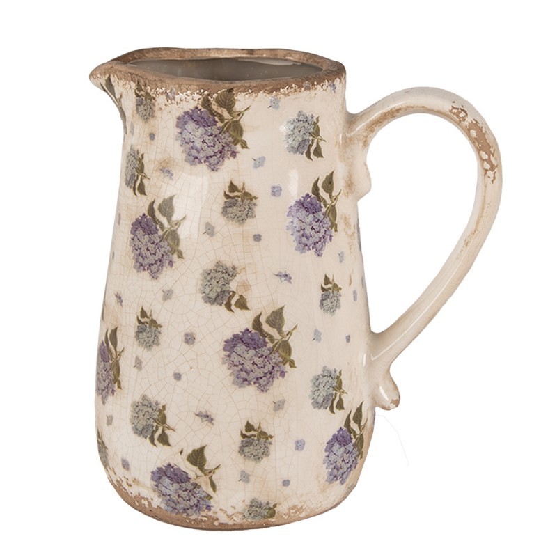 Béžový keramický džbán s květy hortenzie Lilla M - 16*12*18 cm Clayre & Eef