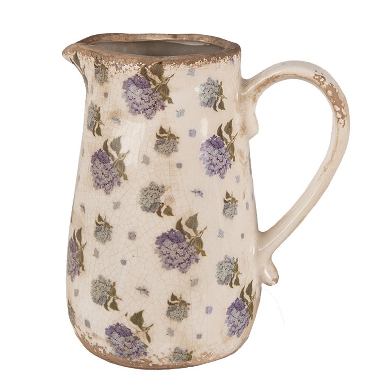 Béžový keramický džbán s květy hortenzie Lilla M - 16*12*18 cm
