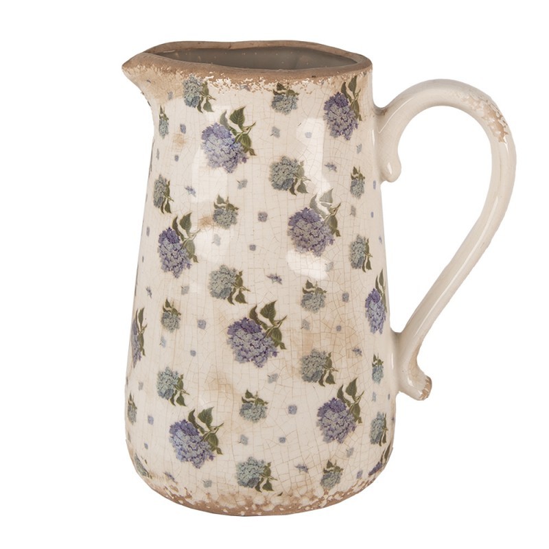 Béžový keramický džbán s květy hortenzie Lilla L - 21*15*23 cm 6CE1640L