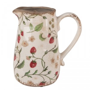 Béžový keramický džbán s jahůdkami Wild Strawberries M - 16*12*18 cm