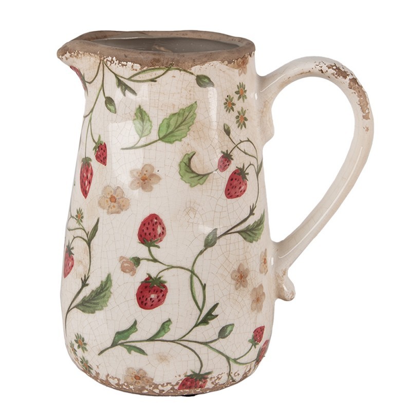 Béžový keramický džbán s jahůdkami Wild Strawberries M - 16*12*18 cm