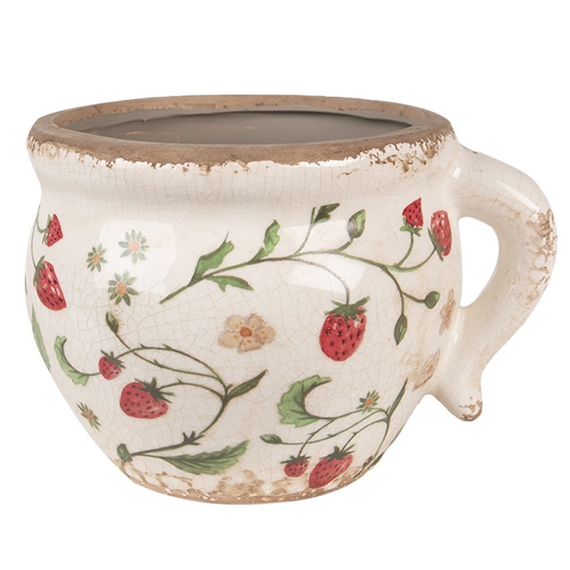 Béžový keramický obal na květináč s jahůdkami Wild Strawberries - 17*14*12 cm