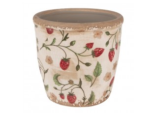 Béžový keramický obal na květináč s jahůdkami Wild Strawberries S - Ø 13*13 cm