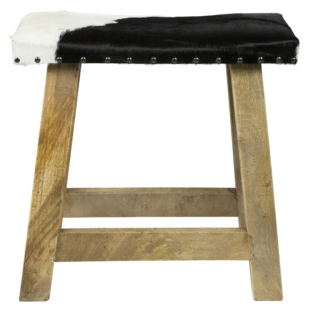 Dřevěná stolička s koženým sedákem Cowny bílá/černá - 45*26*46cm Mars & More