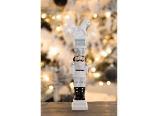Bílá vánoční dekorace Louskáček s koníkem - 6*5*23 cm