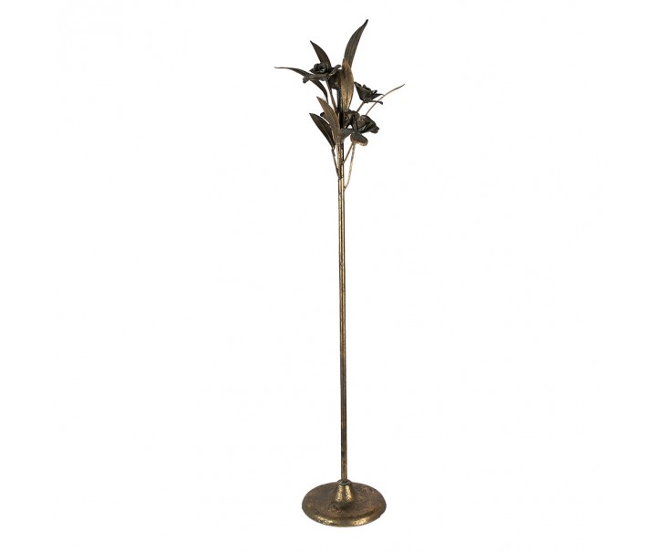 Zlatý antik kovový svícen s květy Flowia - 19*18*61 cm