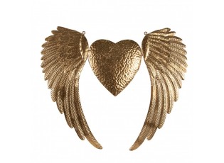 Zlatá nástěnná dekorace andělská křídla se srdcem Angel Wings - 74*1*63 cm