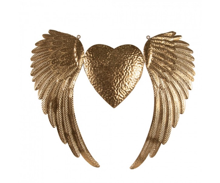 Zlatá nástěnná dekorace andělská křídla se srdcem Angel Wings - 74*1*63 cm
