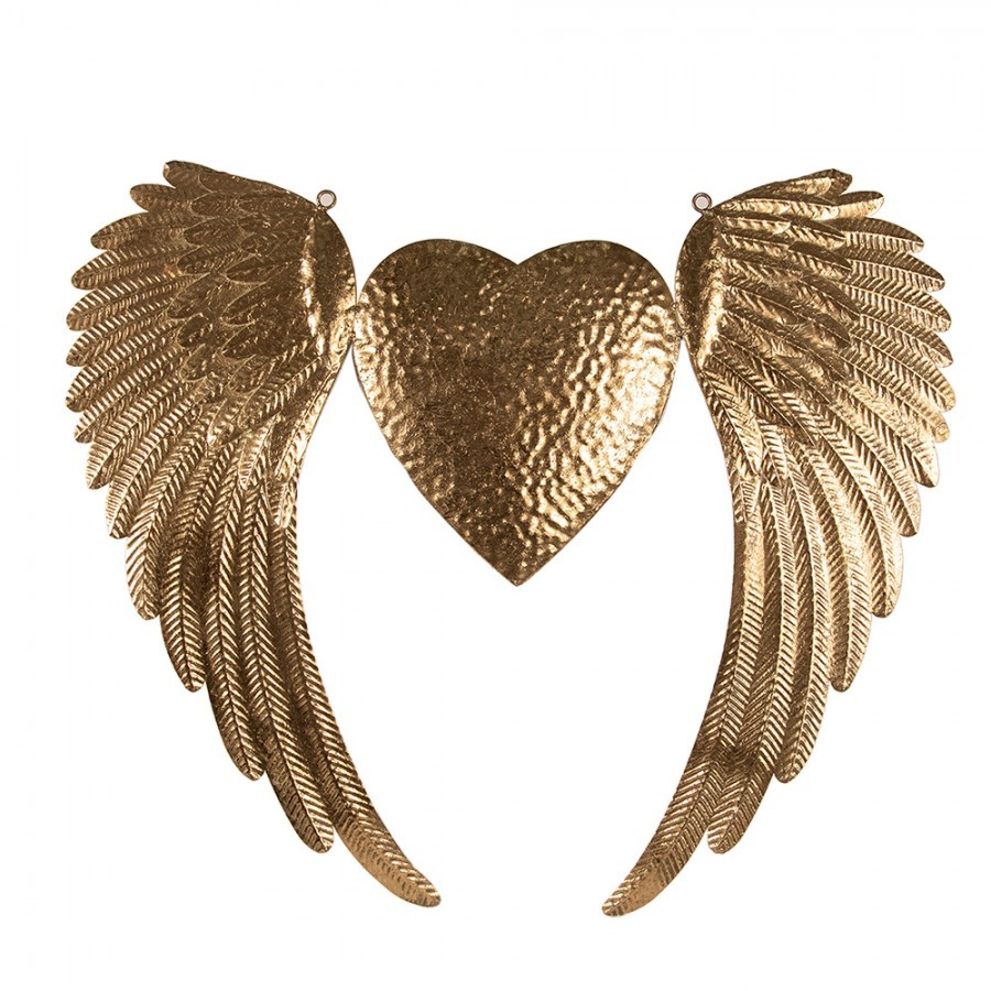 Zlatá nástěnná dekorace andělská křídla se srdcem Angel Wings - 74*1*63 cm Clayre & Eef