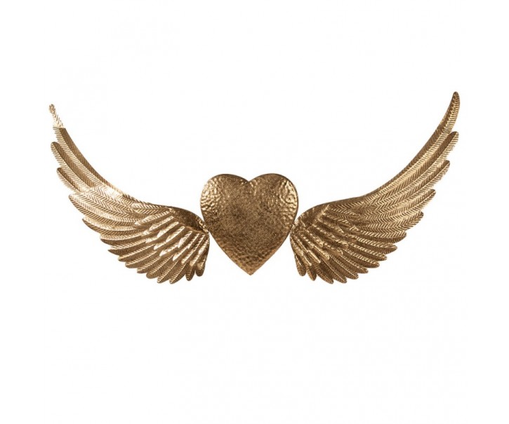 Zlatá nástěnná dekorace andělská křídla se srdcem Angel Wings - 120*1*55cm