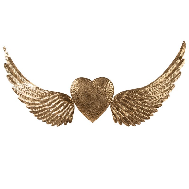 Zlatá nástěnná dekorace andělská křídla se srdcem Angel Wings - 120*1*55cm Clayre & Eef