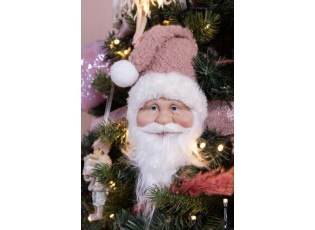 Závěsná dekorace hlava Santa s růžovou čepicí - 10*9*28 cm