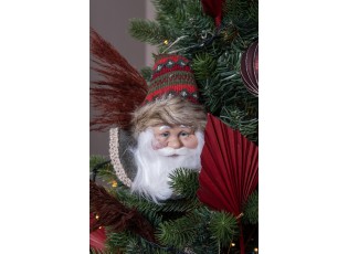 Závěsná dekorace hlava Santa s barevnou čepicí - 10*9*28 cm